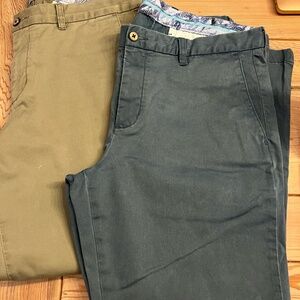 Lot of 2 Tommy Bahama Men Green/Blue Pants Flat Front Straight Leg Size 35x30
